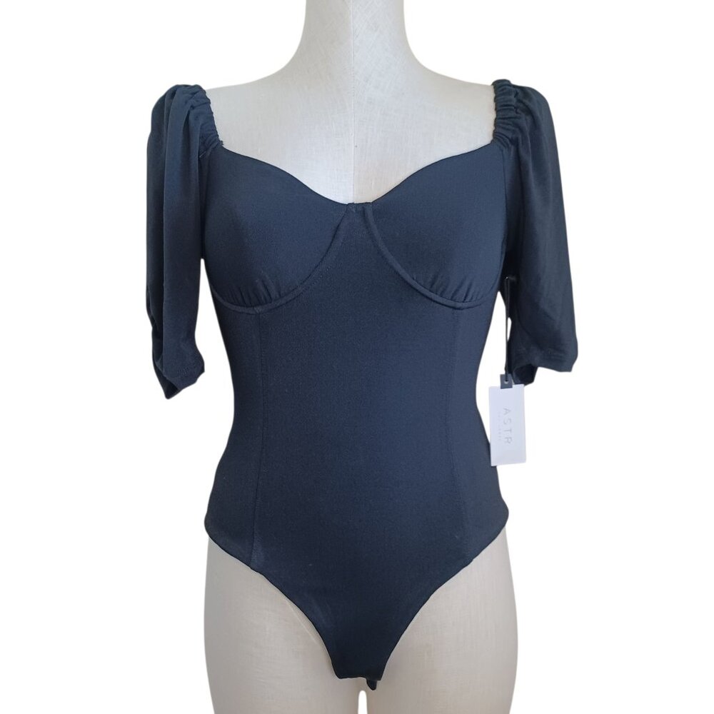 ASTR The Label Body‎ Suit Black Short Sleeves Stretch Womens Medium NEW